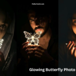 Moody Portrait Glowing Butterfly Close to Face Photo Editing