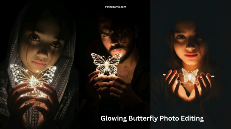 Moody Portrait Glowing Butterfly Close to Face Photo Editing